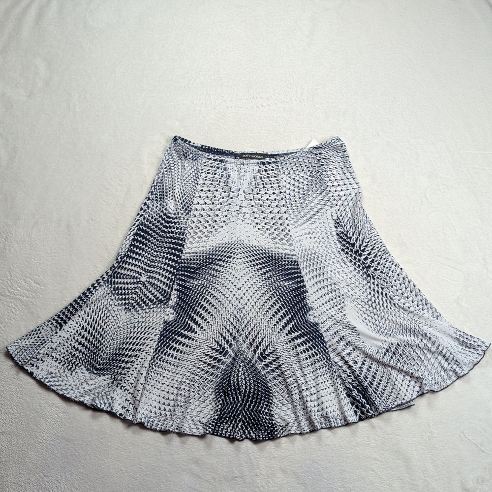 Soft Works Navy Blue & White Geometric Print Flared Skirt Size L